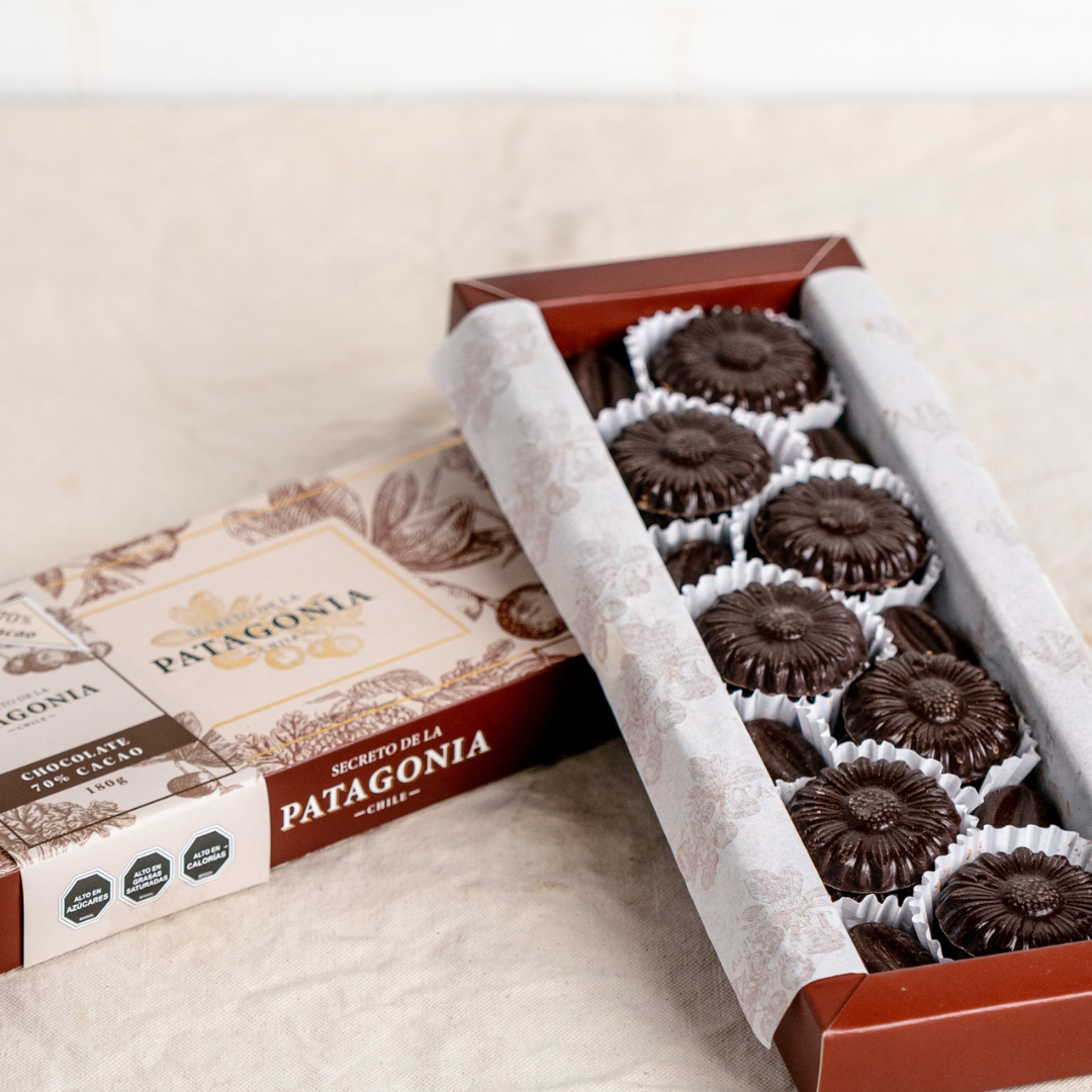 Caja Flores – Chocolate 70 % Cacao Artesanal Templado en Mármol