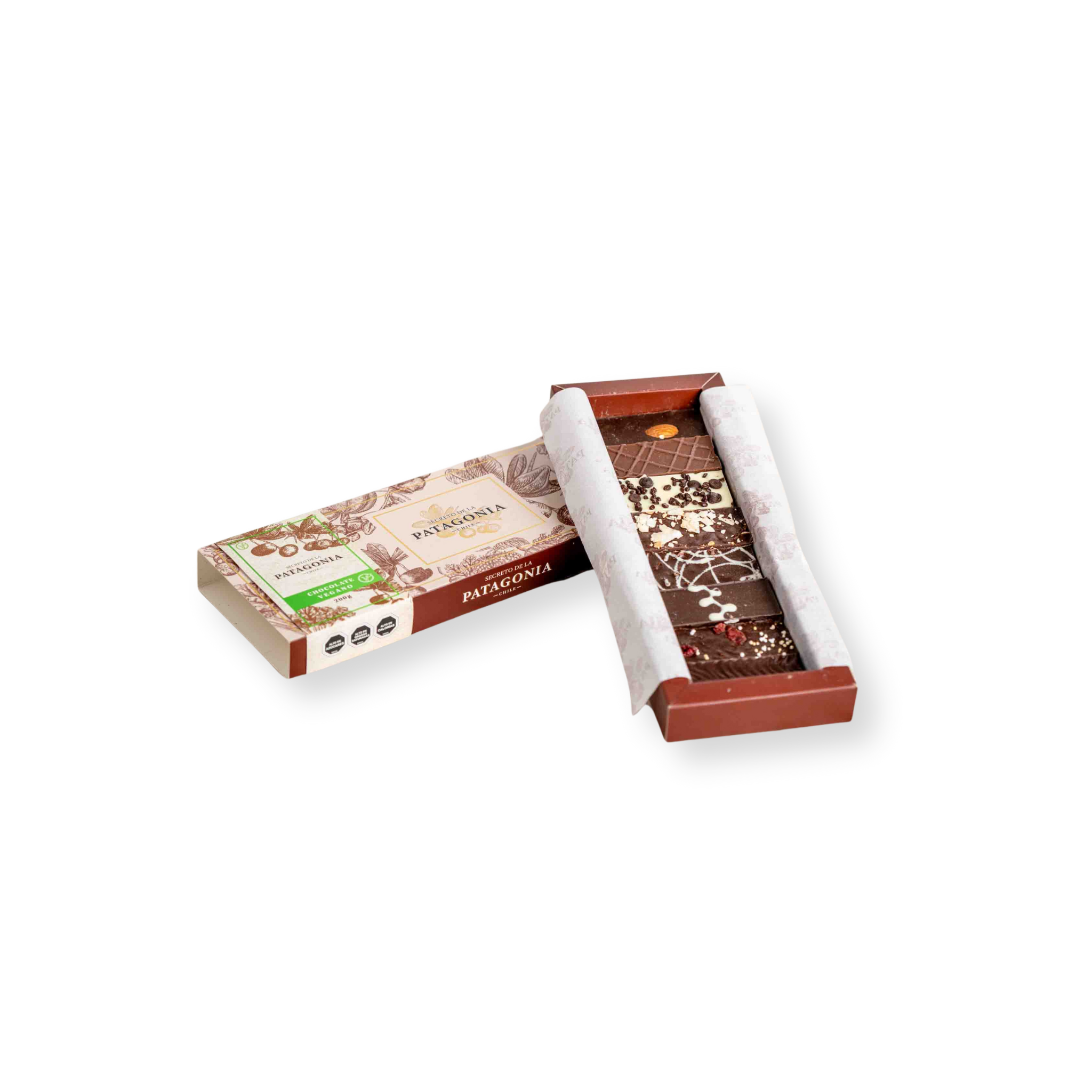 Caja Clásica Gourmet Vegana – 8 Barras + 1 Figura Patagónica
