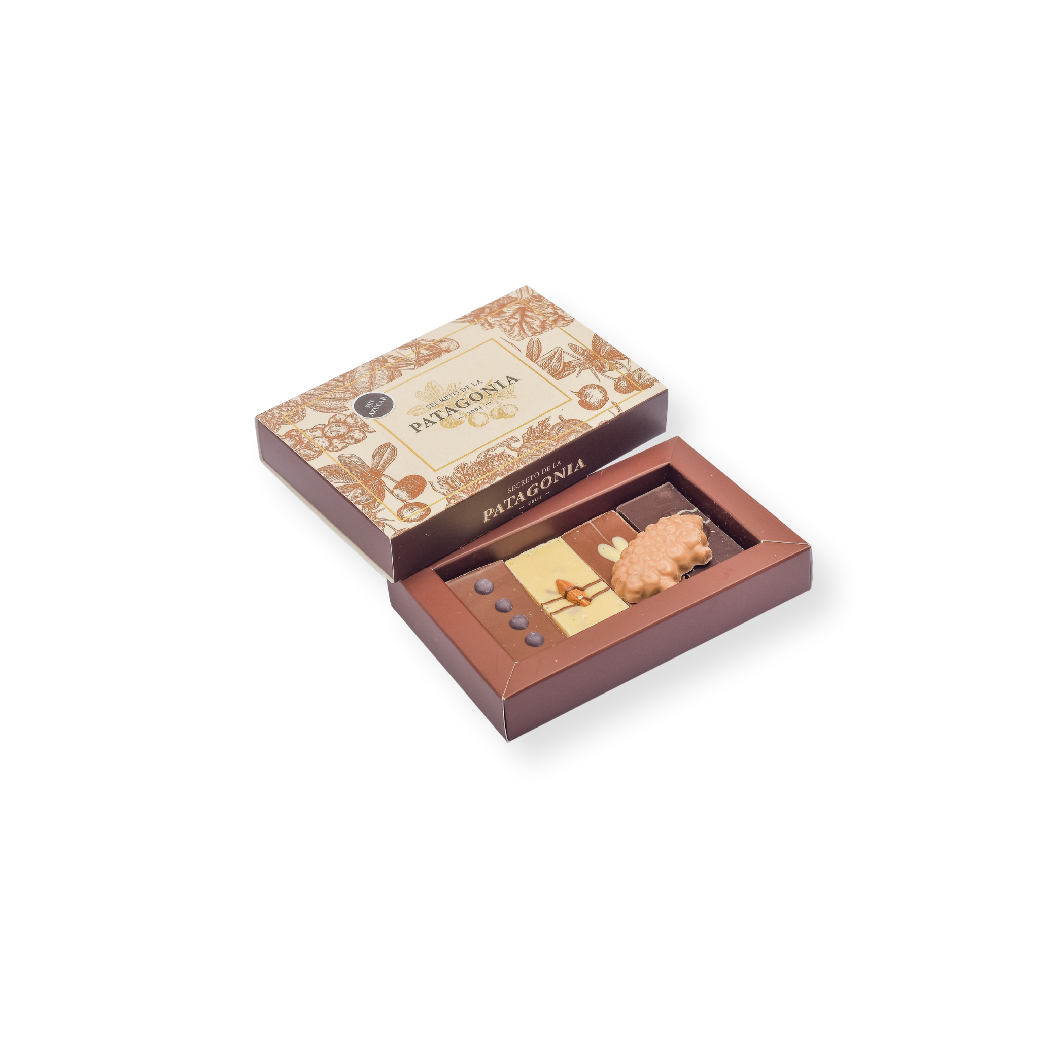 Caja Pequeña Gourmet Sin Azúcar  4 Barras + 1 Figura Patagónica