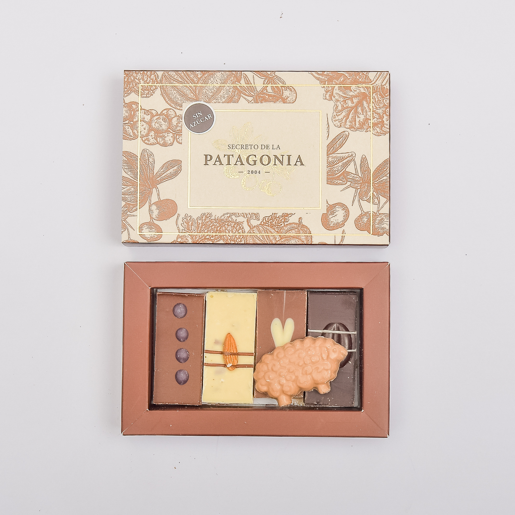 Caja Pequeña Gourmet Sin Azúcar  4 Barras + 1 Figura Patagónica
