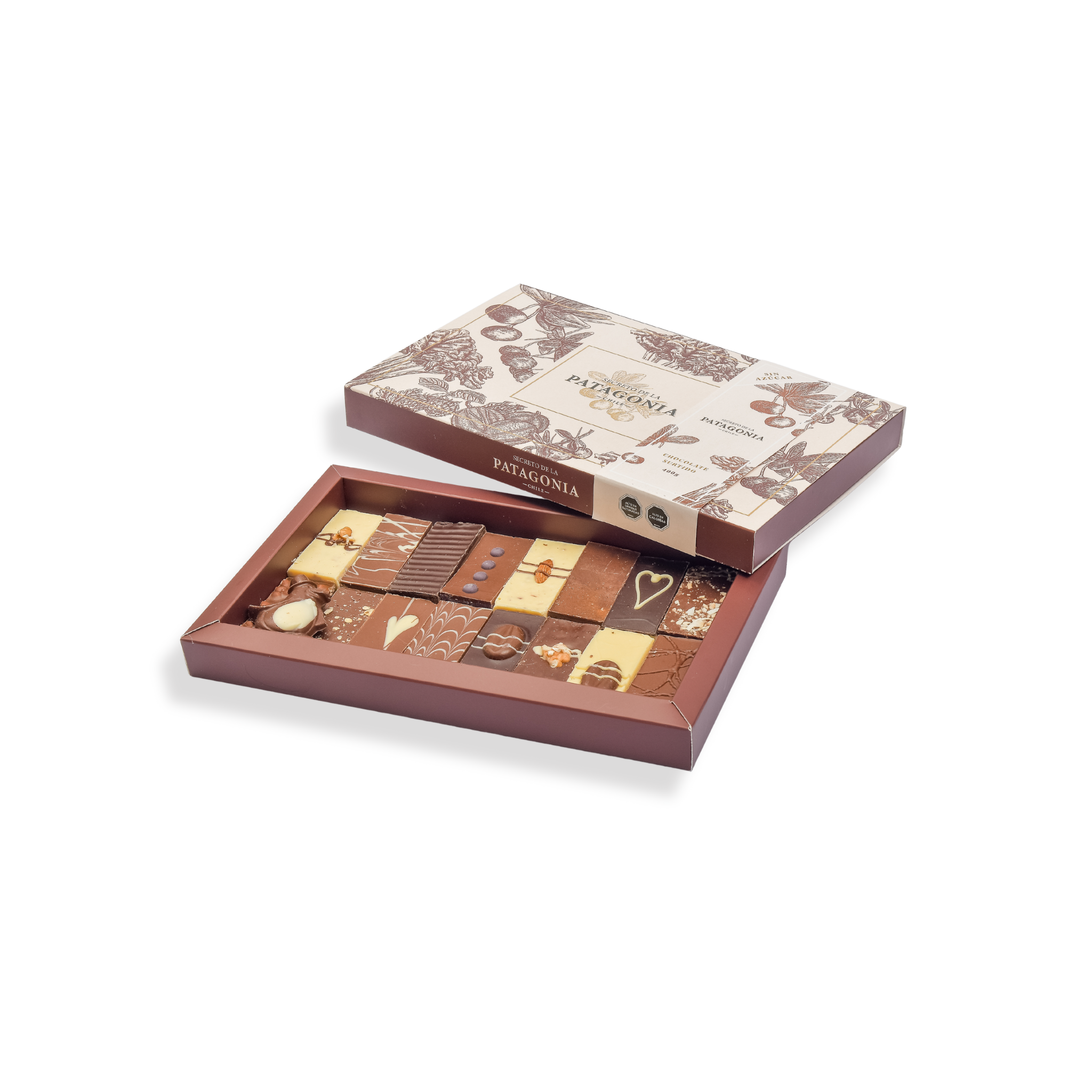 Caja Premium Gourmet Sin Azúcar  16 Barras + 1 Figura Patagónica