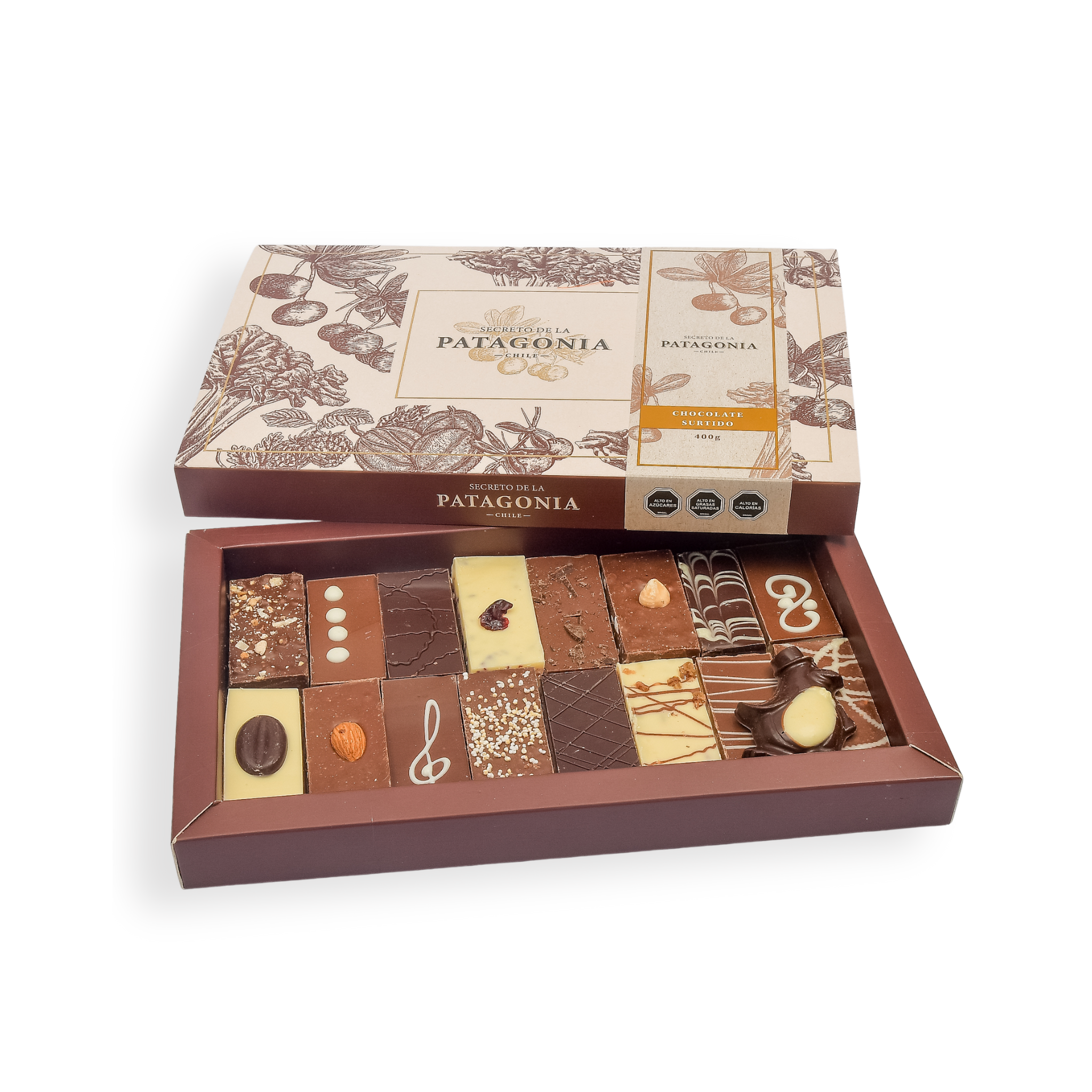 Caja Premium Gourmet con Azúcar  16 Barras + 1 Figura Patagónica