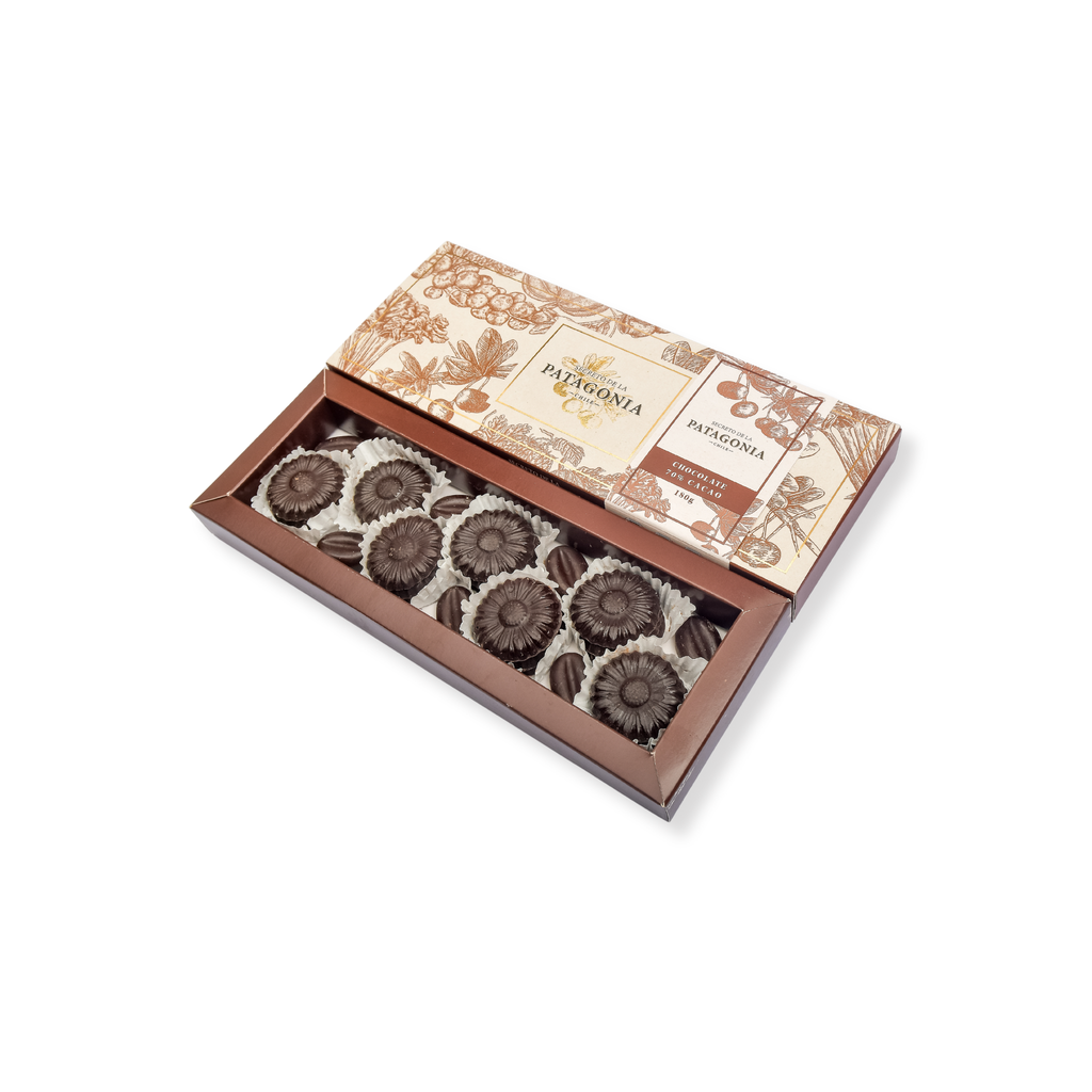 Caja Flores – Chocolate 70 % Cacao Artesanal Templado en Mármol
