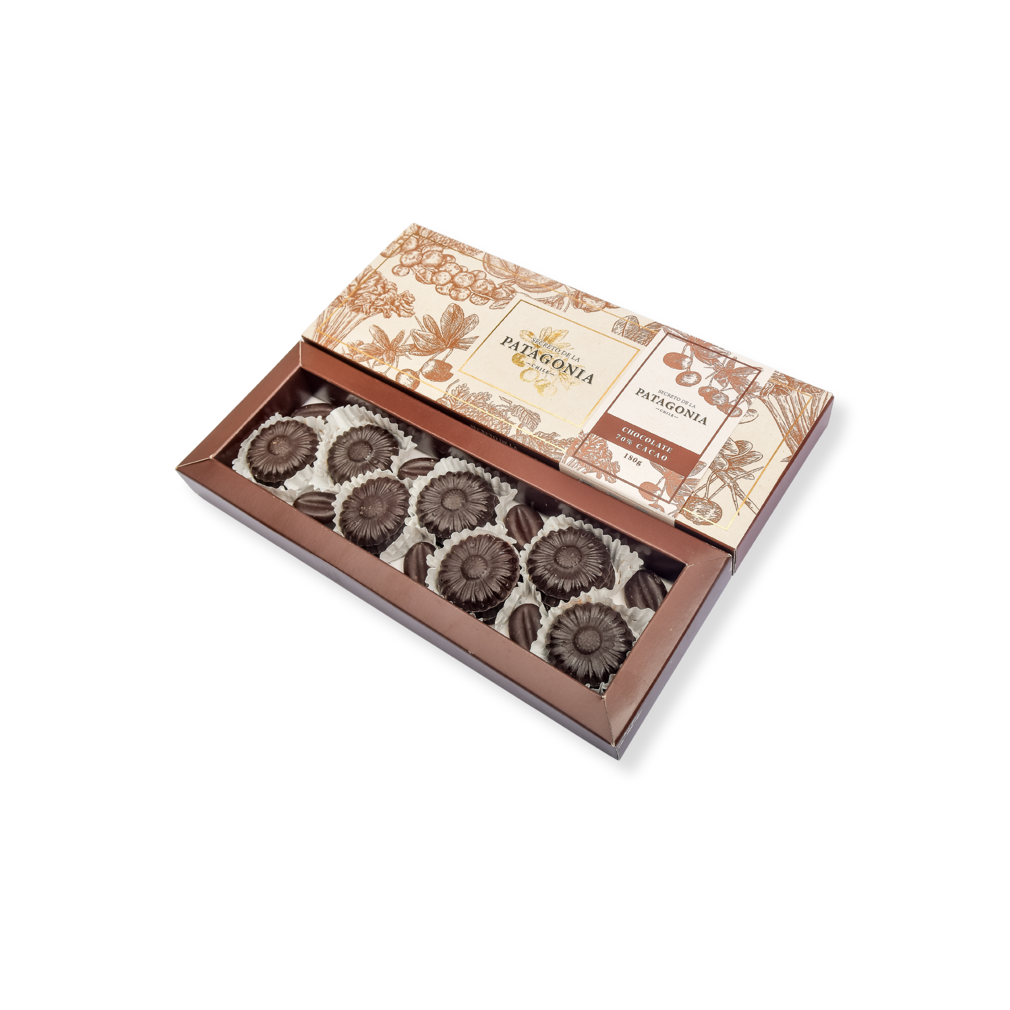 Caja Flores – Chocolate 70 % Cacao Artesanal Templado en Mármol
