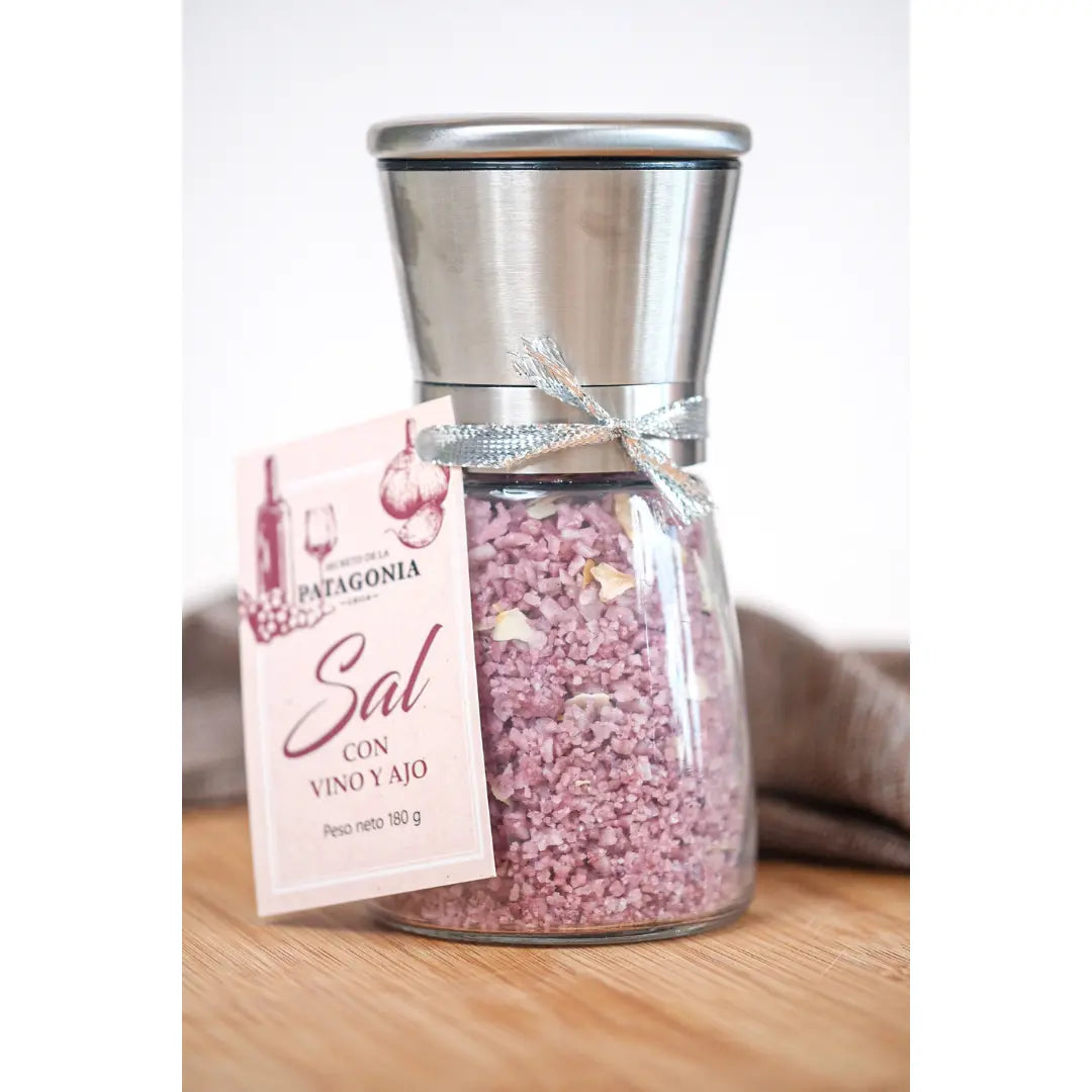 Sal de Mar con Vino Tinto y Ajo – Molinillo de Acero Inoxidable 180 g