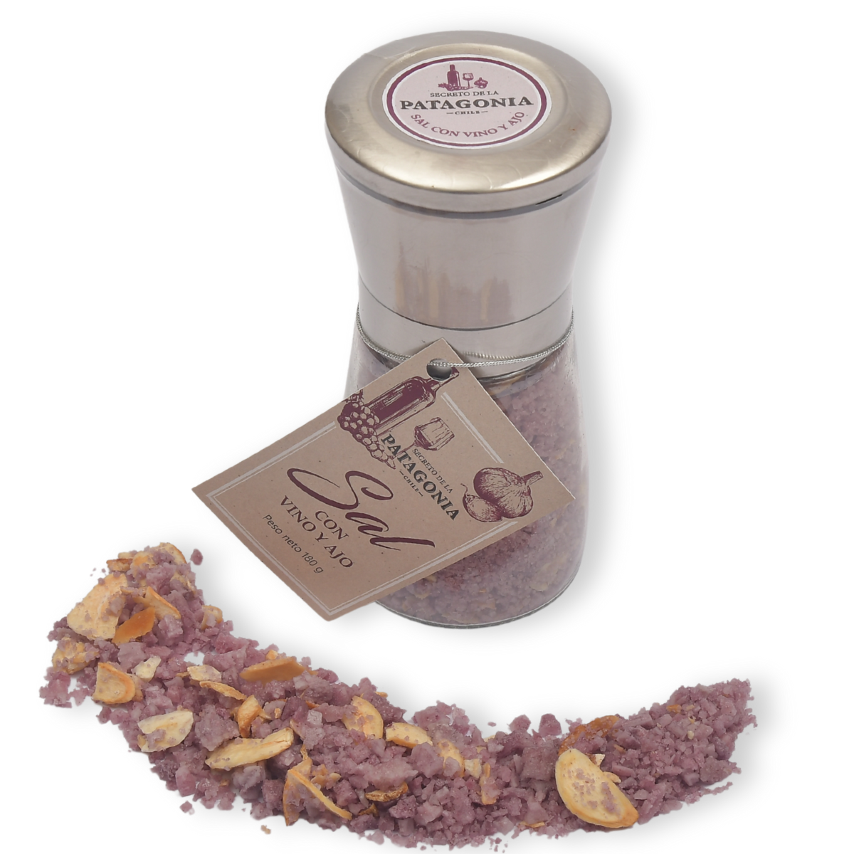 Sal de Mar con Vino Tinto y Ajo – Molinillo de Acero Inoxidable 180 g